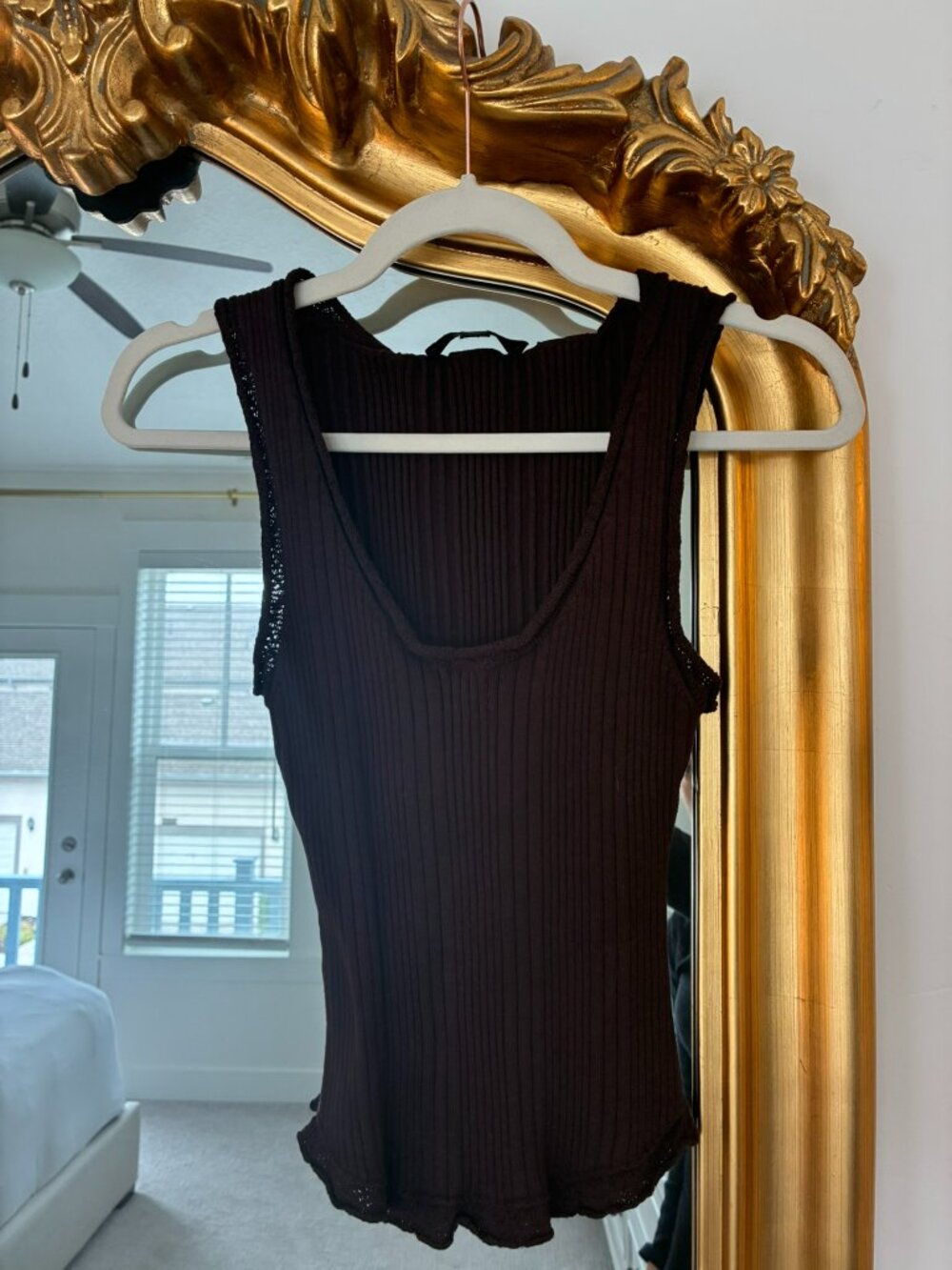 Zara Dark Brown Ribbed Scoop Neck Tank Top Size M